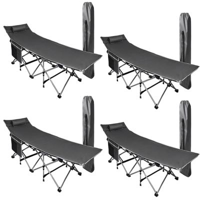 VaygWay Outdoor Folding Camping Travel Cot - Grey Lightweight Comfortable Portable Heavy Duty Foldable Cot  Sleeping Travel Bed w/Pocket - Adults and Kids  Outdoor Hiking, (Grey 4 Pack)