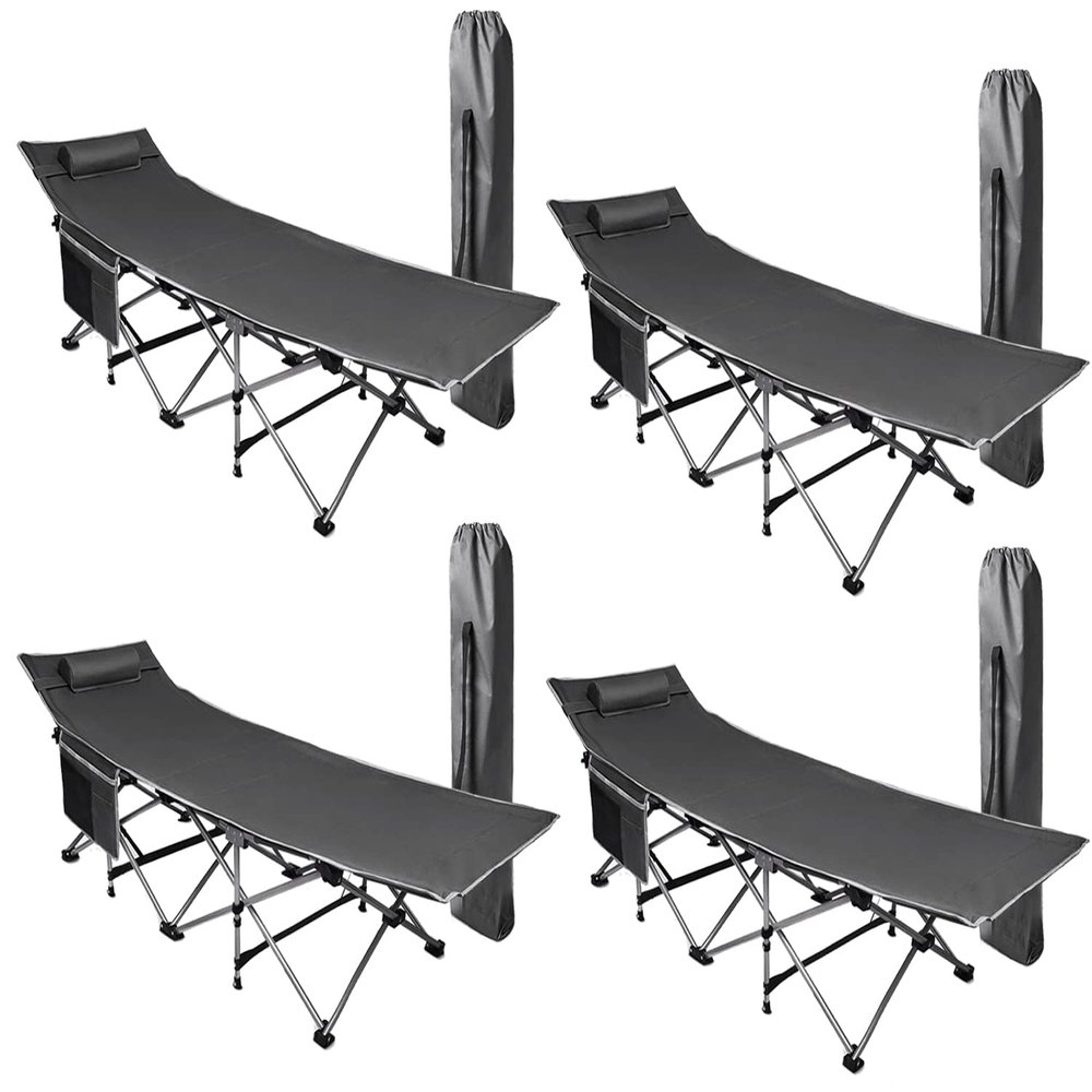 VaygWay Outdoor Folding Camping Travel Cot - Grey Lightweight Comfortable Portable Heavy Duty Foldable Cot  Sleeping Travel Bed w/Pocket - Adults and Kids  Outdoor Hiking, (Grey 4 Pack)