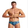 ARENA Mens Swim Brief Puzzled Team Print MaxLife Athletic Swimwear Professional Training Swimsuit Sports Bathing Suit, Navy/Soft Green Multi, US Size 40 view 1
