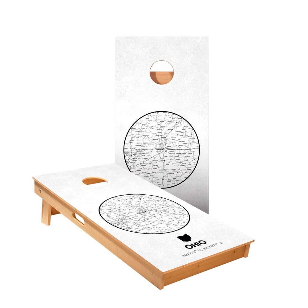 Skip's Garage Ohio State Map Cornhole Boards - Includes (2) Boards (NO Bags) + (1) Black Carrying Case