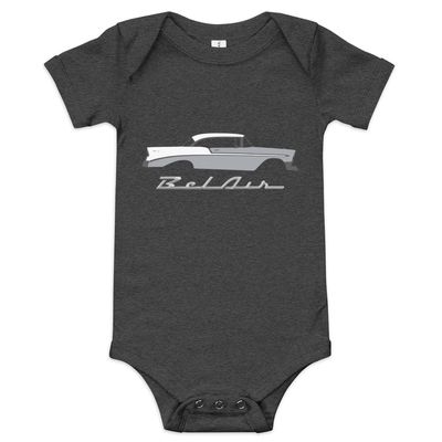 1956 Chevy Bel Air Dawn Gray & Ivory Antique Car Collector Cars 56 Belair Baby Onesie Short Sleeve one Piece Dark Grey Heather