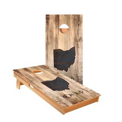 Skip's Garage Ohio Rustic Cornhole Boards - Includes (2) Boards (NO Bags) + (1) Case & (2) Hole Lights