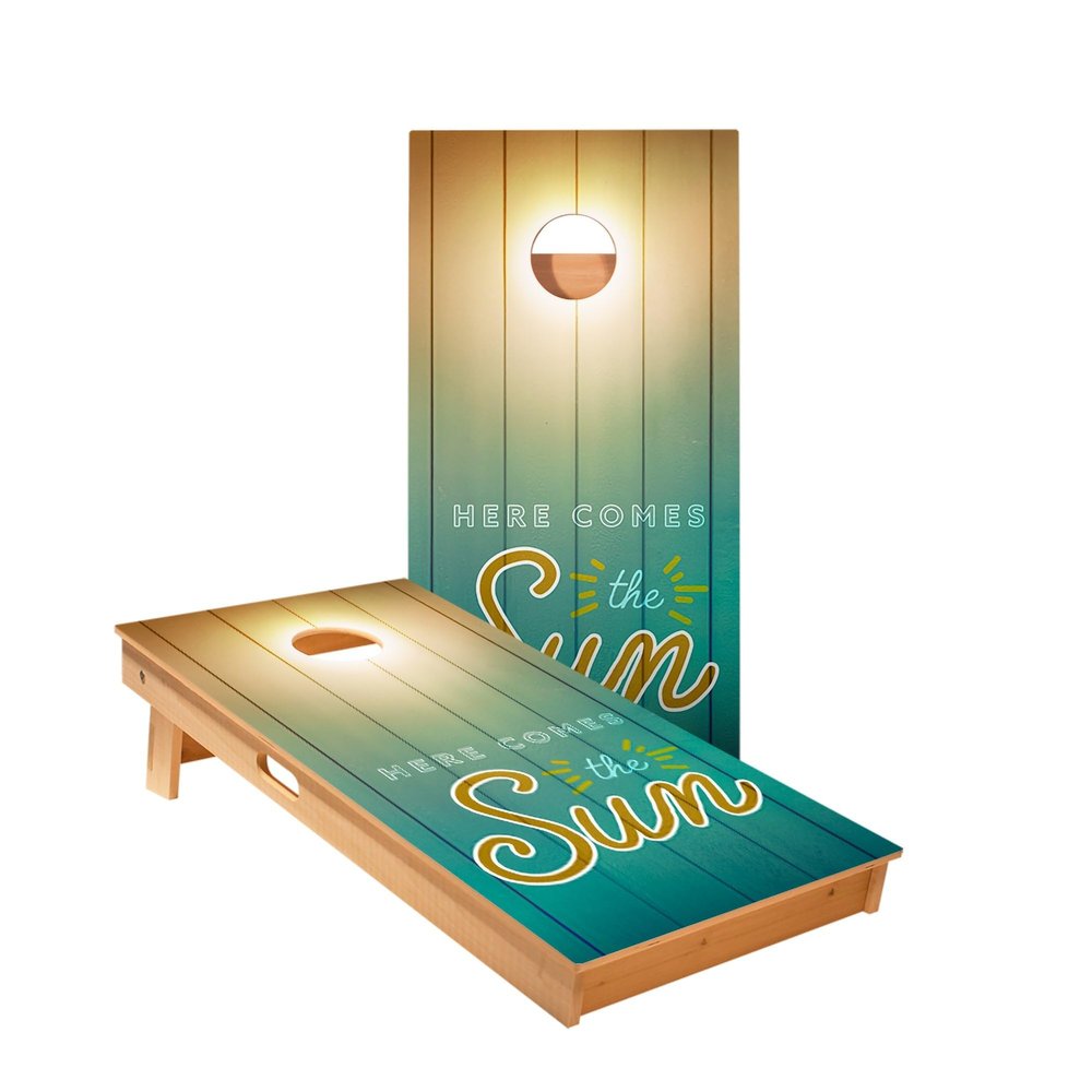 Skip's Garage Here Comes The Sun Cornhole Boards - Includes (2) Boards (NO Bags) + (2) Board Hole Lights