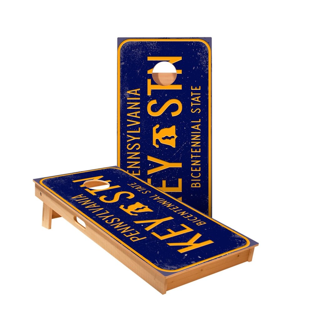 Skip's Garage Pennsylvania License Plate Cornhole Boards - Includes (2) Boards (NO Bags) + (2) Board Hole Lights