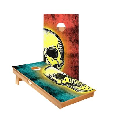Teal and Red Skull Cornhole Boards - Includes (2) Boards (NO Bags) + (2) Board Hole Lights