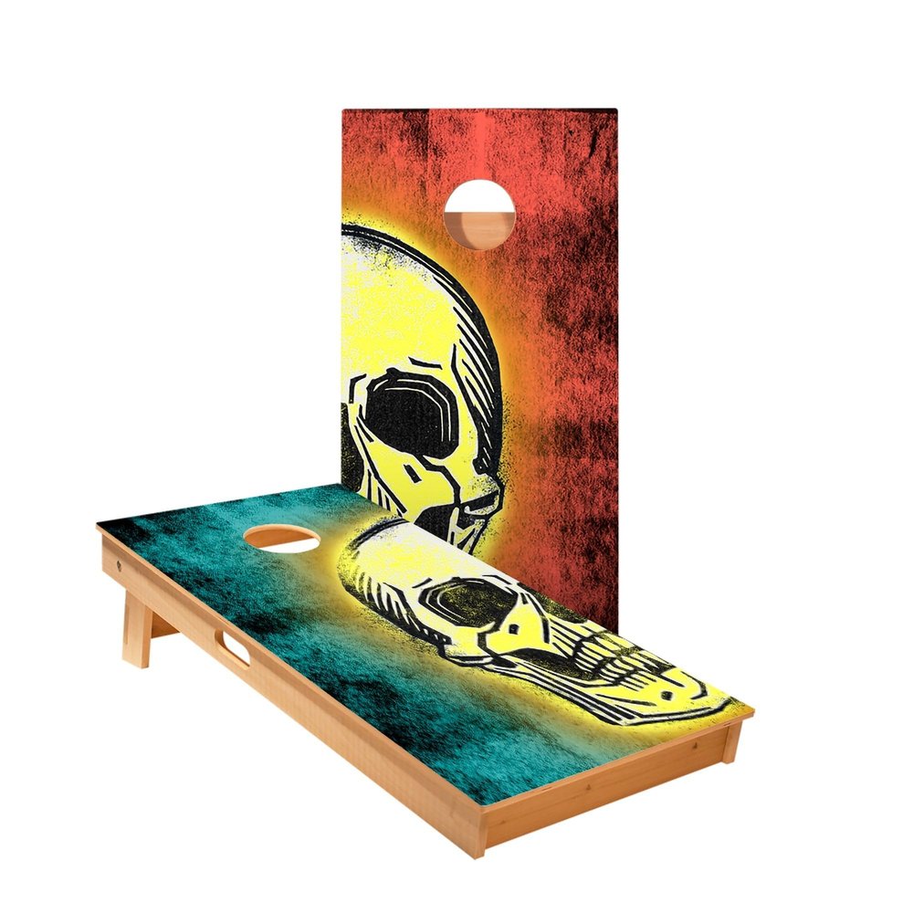 Teal and Red Skull Cornhole Boards - Includes (2) Boards (NO Bags) + (2) Board Hole Lights