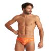 ARENA Men's Swim Brief Puzzled Team Print MaxLife Athletic Swimwear Professional Training Swimsuit Sports Bathing Suit, Black/Orange Multi, US Size 22 view 1