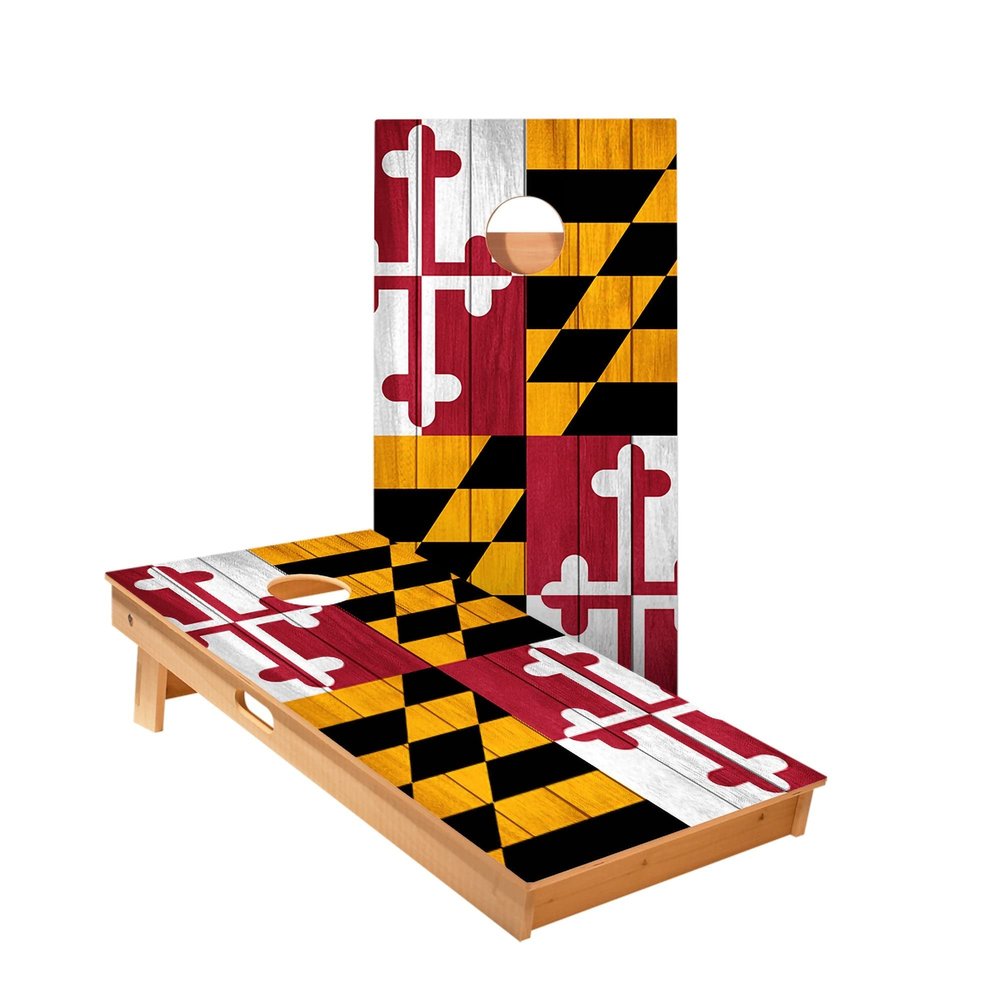 Skip's Garage Maryland Flag Cornhole Boards - Includes (2) Boards (NO Bags) + (2) Board Hole Lights
