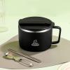 AYNEFY Stainless Steel Noodles Bowl,1200ml Portable Round Ramen Cooker Bowl with Chopsticks and Spork for Outdoor Dormitory Office Work Travel Picnic (Black) view 2