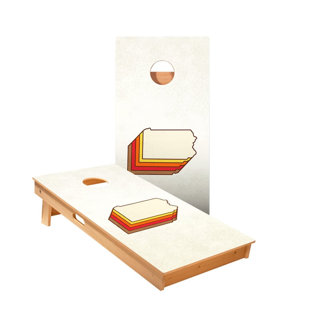 Skip's Garage Retro Pennsylvania Cornhole Boards - Includes (2) Boards (NO Bags) + (1) Carry Case, (2) Hole Lights & (2) Edge Lights
