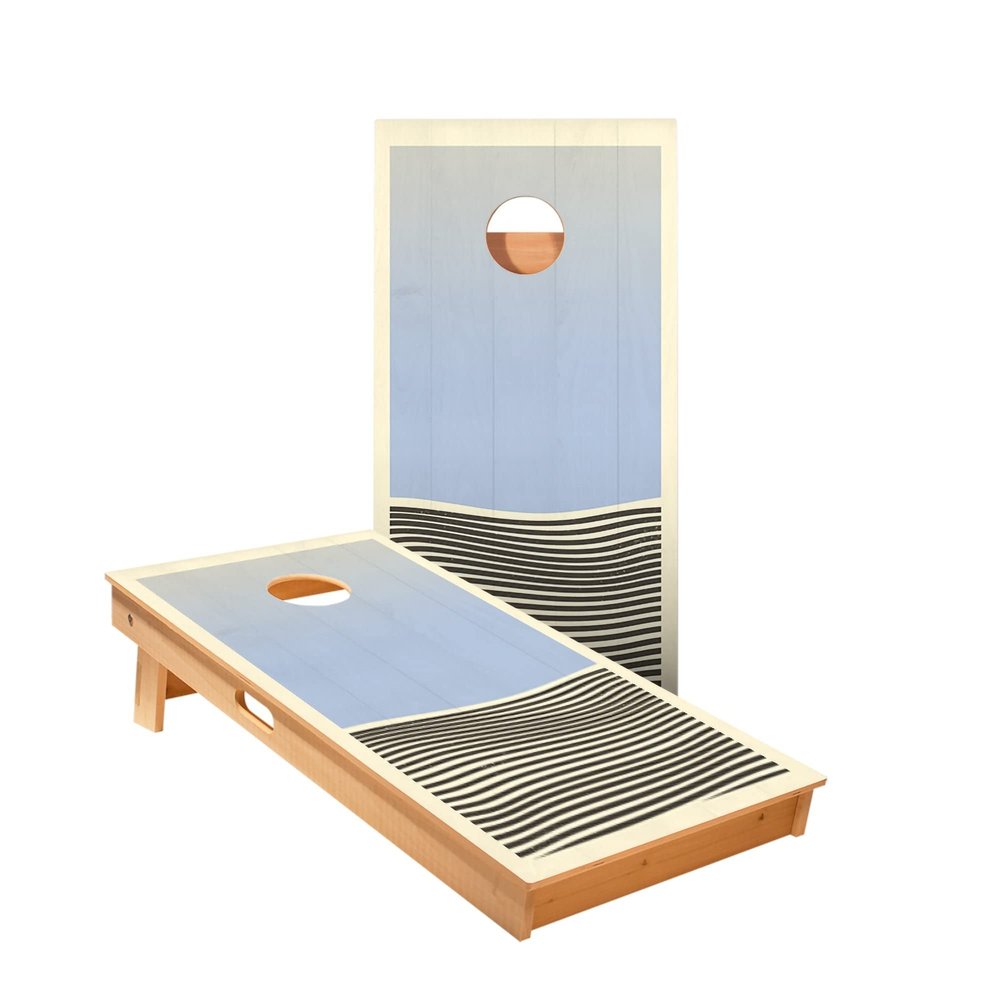 Skip's Garage Blue Waves Cornhole Boards - Includes (2) Boards (NO Bags) + (2) Board Hole Lights