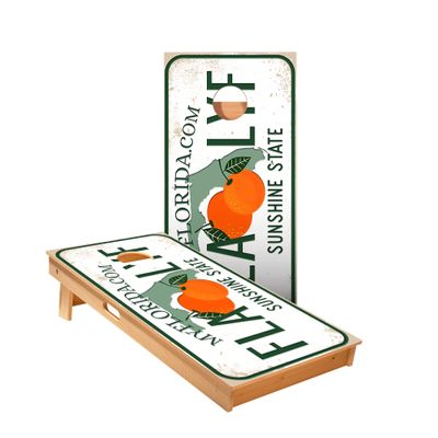 Skip's Garage Florida License Plate Cornhole Boards - Includes (2) Boards (NO Bags) + (2) Hole Lights & (2) Edge Lights