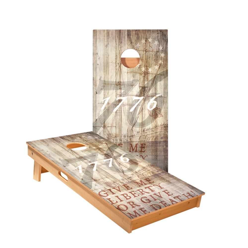 Skip's Garage 1776 Tan Cornhole Boards - Includes (2) Boards (NO Bags) + (1) Case & (2) Hole Lights