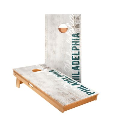 Skip's Garage Philadelphia Vintage Gameday Cornhole Boards - Includes (2) Boards (NO Bags) + (2) Board Hole Lights
