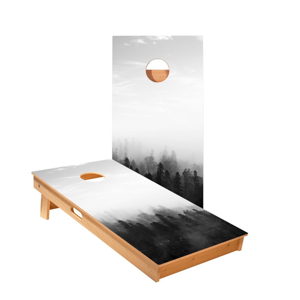 Skip's Garage Black and White Forest Cornhole Boards - Includes (2) Boards (NO Bags) + (1) Black Carrying Case