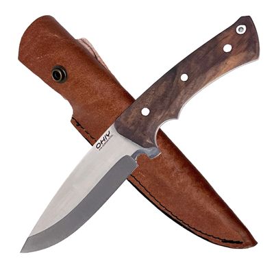OHIY Handmade Bushcraft Knife with 4-1/2" Stainless 4116 German Steel Blade, Genuine Leather Sheath, Full Tang Walnut Handle