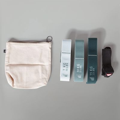 DOMYOS Set of 3 Adjustable Fabric Pilates Bands 15-22-33 Lbs