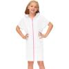 Kid's Zip Up Terrys Hooded Coverups Swim Beach Cover Up Cotton Summer Short Sleeve Bathing Suit (White, 8-9 Years) view 3