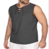 Maiyifu-GJ Men's Casual Cotton Linen Tank Top Sleeveless Lace Up Beach Hippie Tee Fashion V Neck Baggy T Shirt (Dark Gray 2,US SIZE S Asia M) view 2