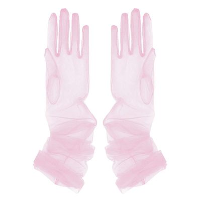 Aniler Women's 21'' Tulle Long Wedding Bridal Elbow Length Sheer Opera Party Gloves (Pink, 21" Length)