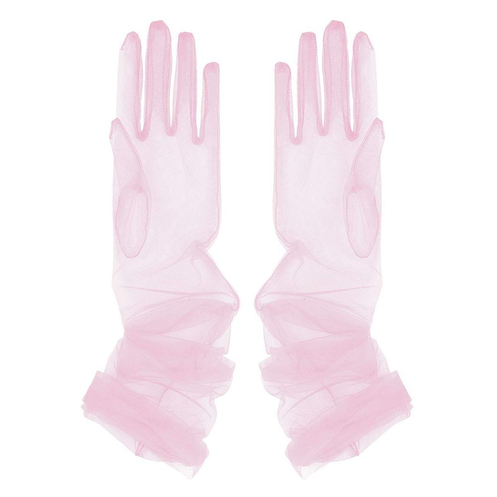 Aniler Women's 21'' Tulle Long Wedding Bridal Elbow Length Sheer Opera Party Gloves (Pink, 21" Length)