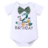 Wild One Birthday Outfit Boy Baby Toddler 2nd Second Birthday Cake Smash Two Years Old Jungle Safari Theme Party Woodland Zoo Animal Print Romper Shorts Suspenders Crown Hat 4pcs Bean Green 18-24M view 3