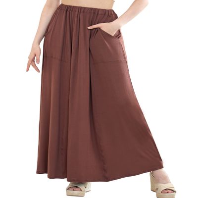 noflik Women's Boho Elastic High Waisted Flowy Long Maxi Skirts with Pockets (Chocolate, S)