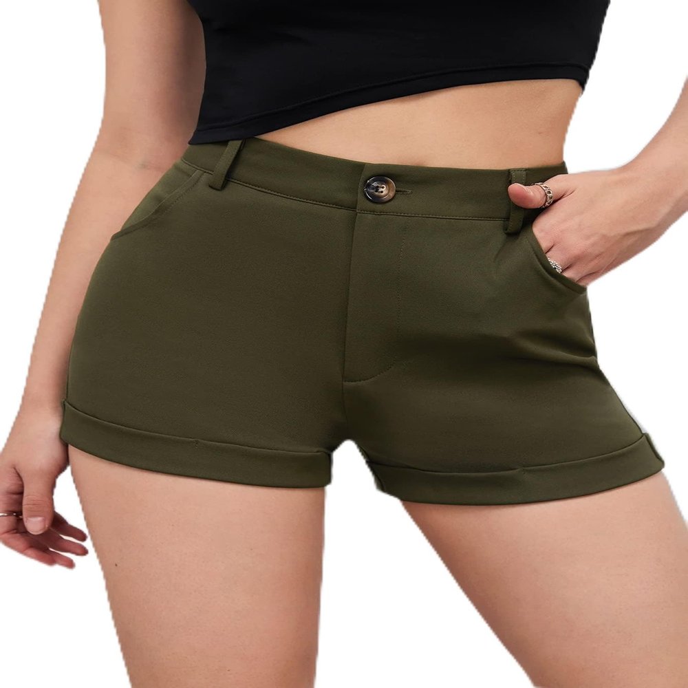 CRTGW Shorts for Women Roll Hem Slant Pocket Shorts (Size : Medium)