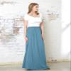 noflik Women's Boho Elastic High Waisted Flowy Long Maxi Skirts with Pockets (Vintage Blue, L) view 3