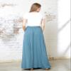 noflik Women's Boho Elastic High Waisted Flowy Long Maxi Skirts with Pockets (Vintage Blue, L) view 4