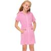 Girl's Swimsuit Zip Up Terrys Cover Up Hooded Bathrobe with Pockets Short Sleeve Bathing Suit Beach (Pink, 8-9 Years) view 1