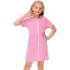 Girl's Swimsuit Zip Up Terrys Cover Up Hooded Bathrobe with Pockets Short Sleeve Bathing Suit Beach (Pink, 8-9 Years) view 2