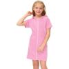 Girl's Swimsuit Zip Up Terrys Cover Up Hooded Bathrobe with Pockets Short Sleeve Bathing Suit Beach (Pink, 8-9 Years) view 3