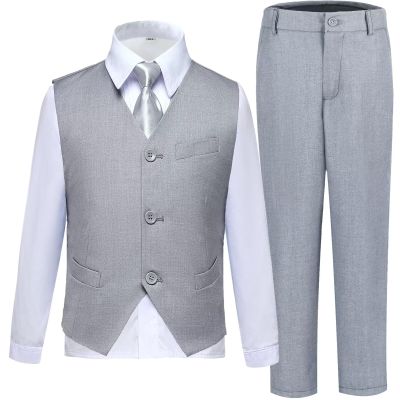 Laimi Duo Boys Suits Slim Fit Toddler Kids Light Grey Suits for Boys Dress Vest Pants Set First Communion Graduation Outfits Size 2T
