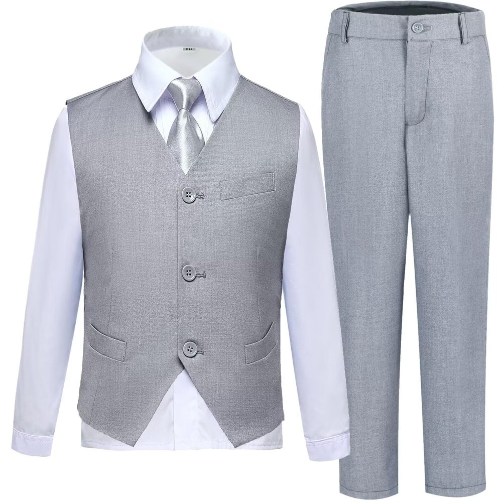 Laimi Duo Boys Suits Slim Fit Toddler Kids Light Grey Suits for Boys Dress Vest Pants Set First Communion Graduation Outfits Size 2T