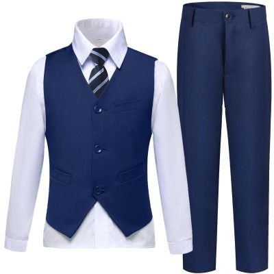 Laimi Duo Boy Suits Slim Fit Navy Blue Suits for Boys Vest Pants Set Toddler Kids Wedding Christmas Outfits Size 4