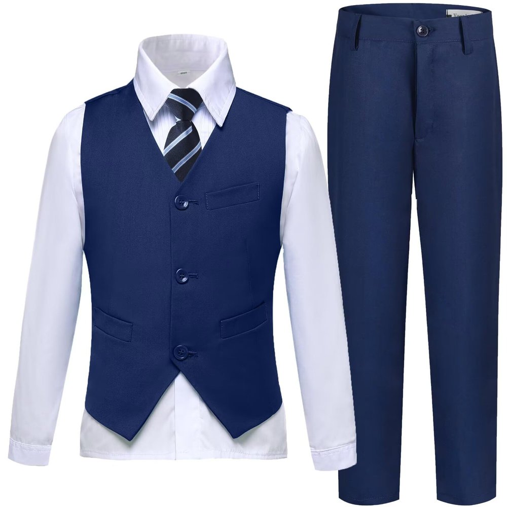 Laimi Duo Boy Suits Slim Fit Navy Blue Suits for Boys Vest Pants Set Toddler Kids Wedding Christmas Outfits Size 4