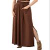 noflik Women's Boho Smocked High Waist Long Maxi Skirt with Oversized Front Patch Pockets (Chocolate, M) view 1