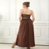 noflik Women's Boho Smocked High Waist Long Maxi Skirt with Oversized Front Patch Pockets (Chocolate, M) view 4