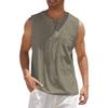 Maiyifu-GJ Men's Casual Cotton Linen Tank Top Sleeveless Lace Up Beach Hippie Tee Fashion V Neck Baggy T Shirt (Camel,US SIZE L Asia XL) view 1