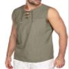 Maiyifu-GJ Men's Casual Cotton Linen Tank Top Sleeveless Lace Up Beach Hippie Tee Fashion V Neck Baggy T Shirt (Camel,US SIZE L Asia XL) view 2
