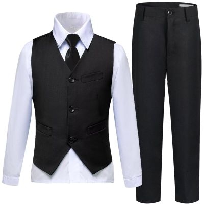 Boys Suit Tuxedo Set Dress Vest Pants Set Kids Black Suits for Boys Ring Bearer Wedding Outfits Size 2T