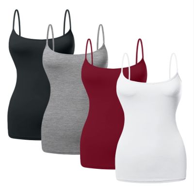 Sugar Sunday 4 Pack Long Cotton Camisole Spaghetti Strap Tank Top for Women Basic Cami Tops Womens Undershirts Multicolor-02 XX-Large