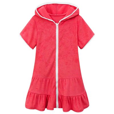 Little Girls Swim Cover Up Kids Swimsuit Coverup Zip Up Beach Bathing Suit Hooded Bathrobe Toddler (Hot Pink, 8-9 Years)