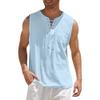 Maiyifu-GJ Men's Casual Cotton Linen Tank Top Sleeveless Lace Up Beach Hippie Tee Fashion V Neck Baggy T Shirt (Light Blue 2,US Size S Asia M) view 1