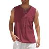 Maiyifu-GJ Men's Casual Cotton Linen Tank Top Sleeveless Lace Up Beach Hippie Tee Fashion V Neck Baggy T Shirt (Wine Red 2,US SIZE XXL Asia 3XL) view 1