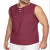 Maiyifu-GJ Men's Casual Cotton Linen Tank Top Sleeveless Lace Up Beach Hippie Tee Fashion V Neck Baggy T Shirt (Wine Red 2,US SIZE XXL Asia 3XL) view 2
