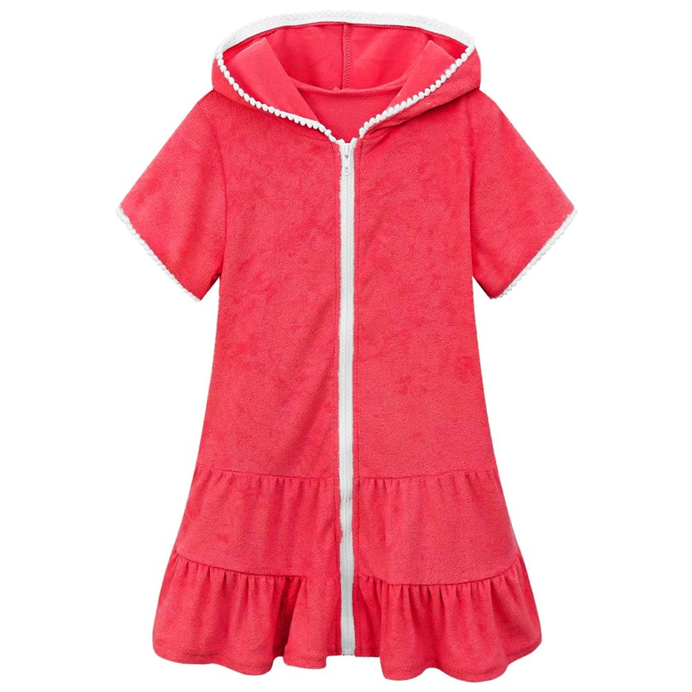 Little Girls Swim Cover Up Kids Swimsuit Coverup Zip Up Beach Bathing Suit Hooded Bathrobe Toddler (Hot Pink, 4-5 Years)