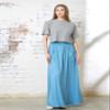noflik Women's Boho Smocked High Waist Long Maxi Skirt with Oversized Front Patch Pockets (Blue Grey, XXL) view 2