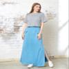 noflik Women's Boho Smocked High Waist Long Maxi Skirt with Oversized Front Patch Pockets (Blue Grey, XXL) view 3